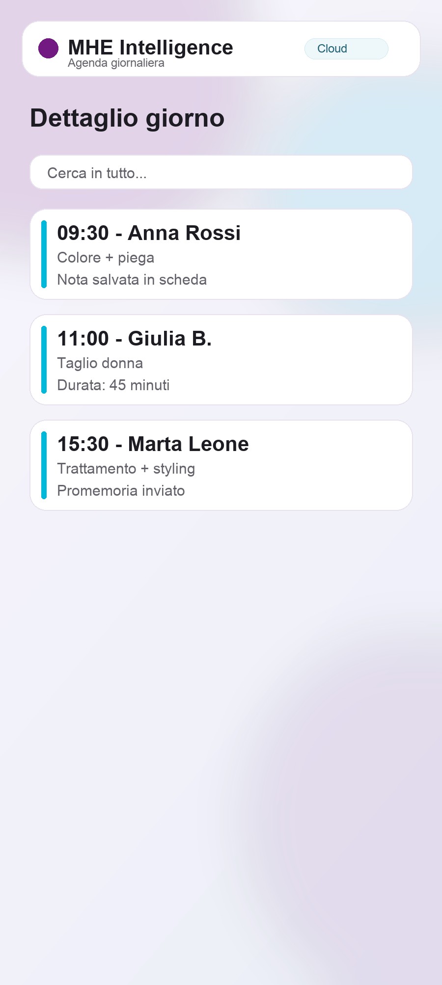 Schermata: dettaglio giorno in agenda
